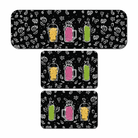 Kit de 3 Tapetes para Cozinha Drinks Antiderrapante