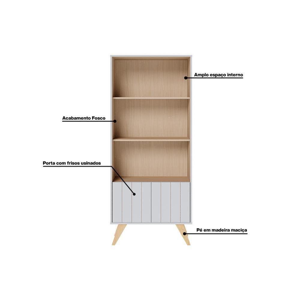 Escrivaninha Estudo Bit com Estante de Livros Link Branco Fosco Tauari Nobre Colibri Moveis - 4