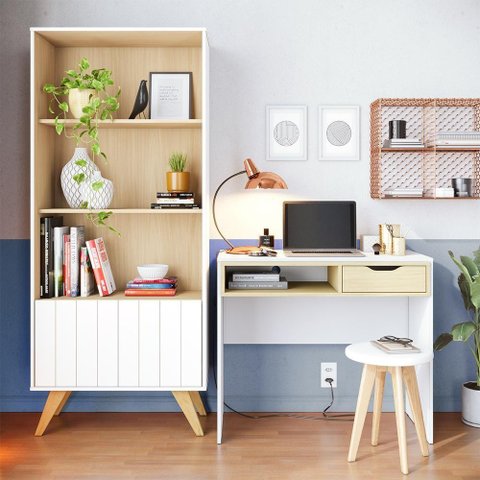Escrivaninha Estudo Bit com Estante de Livros Link Branco Fosco Tauari Nobre Colibri Moveis