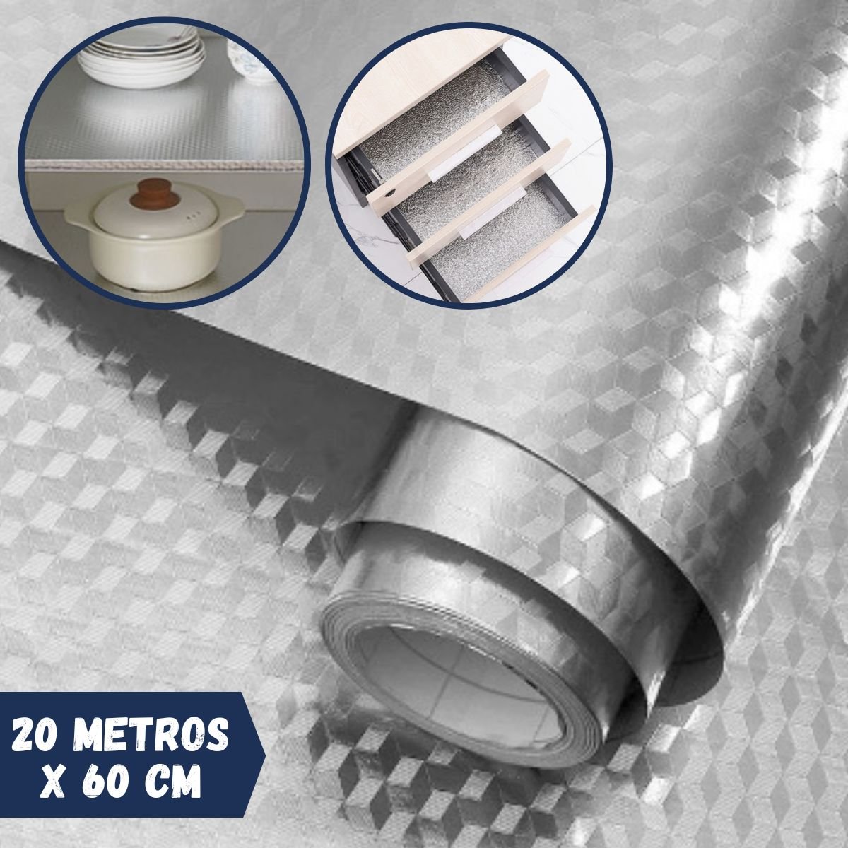 Forro Protetor Adesivo Impermeável para Armários Gavetas Cozinha Alumínio 20metros x 60cm Prisma - 1