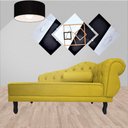 Ver imagem 3 de Recamier Decorativo Divã Larissa Lado Esquerdo Couro Amarelo Pés Madeira Mz Decor
