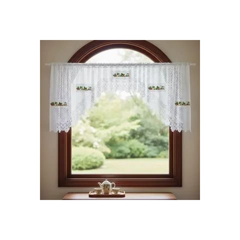 Cortina Bando Renda Cascata Cozinha Morango 3,15x0,95
