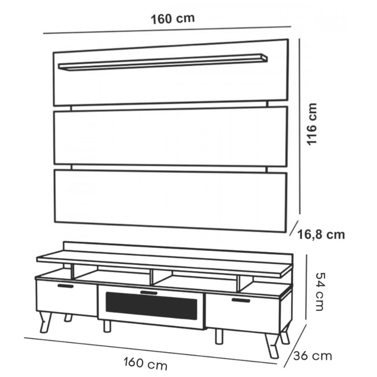 Bancada Com Painel 1.6 Para Tv e Mesa De Centro Dubai Cinza ...