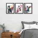 Ver imagem 1 de Kit 3 Quadros Decorativos Aquarelas Beija-flores 45x34cm:madeira Branca