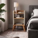 Ver imagem 1 de Mesa de Cabeceira Lateral Canto de Cama Multiuso Off White com Nature