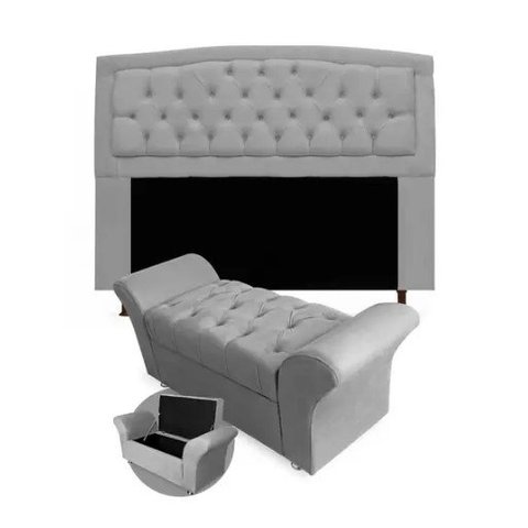 Kit Cabeceira Geovana e Calçadeira Veneza Solteiro 100cm Suede Renascer Decor:Cinza
