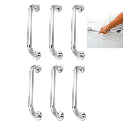 Alça de Apoio 30cm Barra Inox Kit 6 Unidades Idoso Cadeirante Deficiente Banheiro Box Segurança Supo