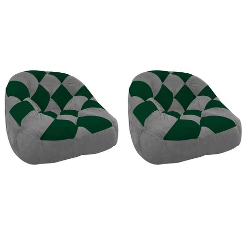 Kit 02 Poltrona Paloma Escritório Sala Pé Plástico Suede Cinza e Suede Verde - Dominic Decor