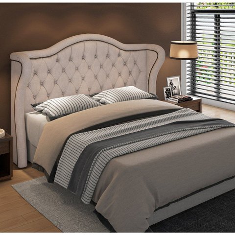 Cabeceira Cama Box Casal 140 cm P05 Lisboa Linho Bege Escuro - Lyam Decor