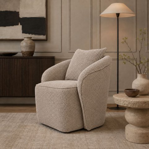 Poltrona Decorativa Orbe Bouclê Moscow Design Orgânico Moderno