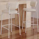 Ver imagem 2 de Kit 05 Banquetas Alta Bar Cozinha Sala de Jantar Aço Branco Kaira C01 Linho Areia - Lyam Decor