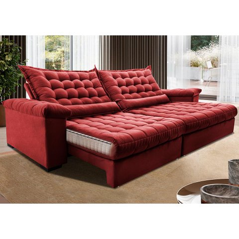 Sofá Retrátil e Reclinável 2,35m Molas Ensacadas Cama inBox Big Space com Bordado Velusoft