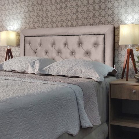 Cabeceira Solteiro 90 Cama Box Classic Diamond 1 Bege Suede com Pés Rbl