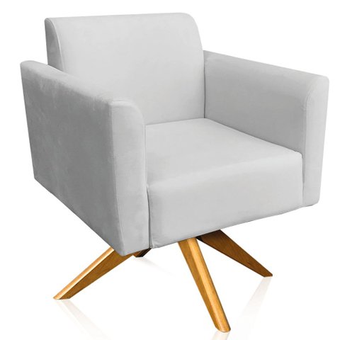 Poltrona Decorativa Isabella Base Giratória Madeira Suede Cinza - Gran Belo