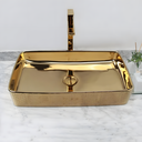 Ver imagem 5 de Cuba Pia Louça Cerâmica Apoio Banheiro 61x35cm Luxo Gold