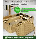 Ver imagem 3 de Cuba Pia Louça Cerâmica Apoio Banheiro 61x35cm Luxo Gold