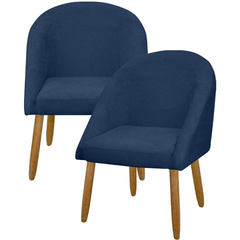 Kit 2 Banqueta Poltrona Lua Bouclê Ideal para Sala Penteadeira ou Salão:azul Marinho