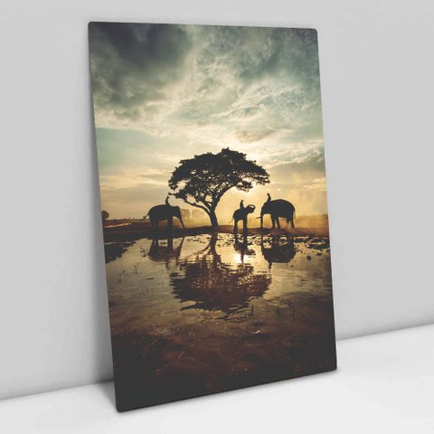 Quadro Decorativo em Canvas Elefante na Selva - Moldura Madeira - 90 x 60cm