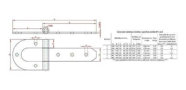 2 Dobradiças Ferradura N-1 20cm Forsul para Portão, Porteira e Porta Preta - 2