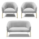 Ver imagem 1 de Sofá Namoradeira e 2 Poltronas Pé de Ferro Dourado Stella Suede D03 - D'Rossi Cor Cinza