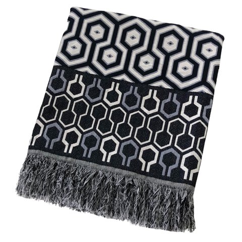 Manta Xale para Sofá Decorativa Luxo Dupla Face Jacquard 1,40x1,70m Ibiza Azul Marinho