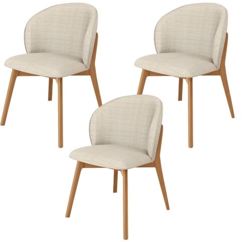 Kit 03 Cadeiras de Jantar e Estar Living Estofada Mia L02 Linho Palha - Lyam Decor