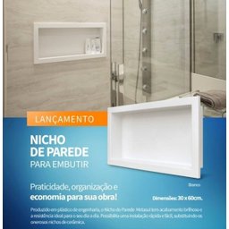 Nicho Banheiro Embutir 30 x 60cm Plástico Preto Vulcano - Metasul - 3