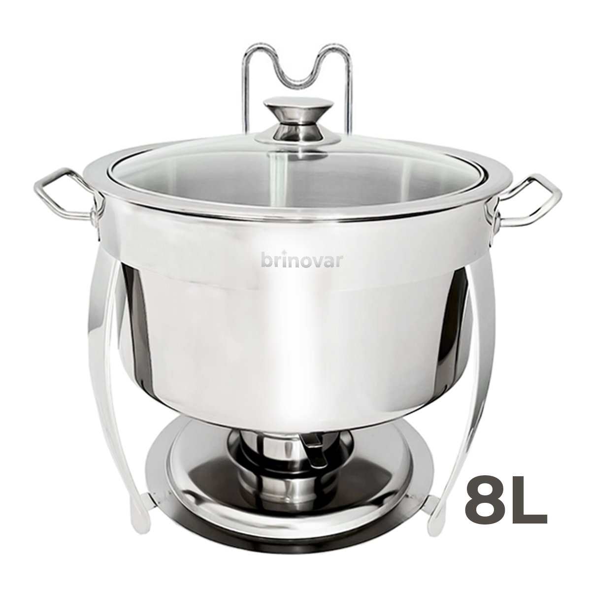 Kit 2 Rechaud Redondo Banho Maria Aço Inox 8 Litros com Tampa de Vidro Brinovar - 3