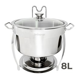 Kit 2 Rechaud Redondo Banho Maria Aço Inox 8 Litros com Tampa de Vidro Brinovar - 3