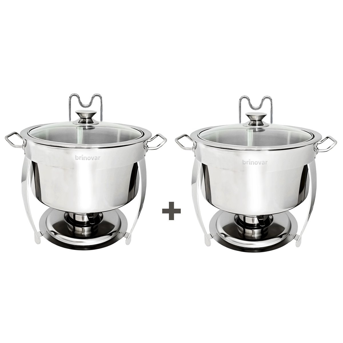 Kit 2 Rechaud Redondo Banho Maria Aço Inox 8 Litros com Tampa de Vidro Brinovar - 2
