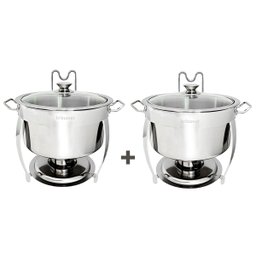 Kit 2 Rechaud Redondo Banho Maria Aço Inox 8 Litros com Tampa de Vidro Brinovar - 2