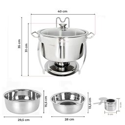 Kit 2 Rechaud Redondo Banho Maria Aço Inox 8 Litros com Tampa de Vidro Brinovar - 6