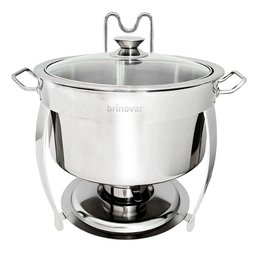 Kit 2 Rechaud Redondo Banho Maria Aço Inox 8 Litros com Tampa de Vidro Brinovar - 1