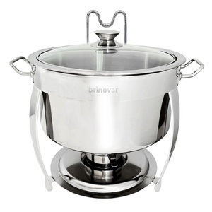 Kit 2 Rechaud Redondo Banho Maria Aço Inox 8 Litros com Tampa de Vidro Brinovar
