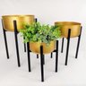 Vaso com Suporte Dourado Preto sem Planta 45/38/30cm Kit 3Pç - 2
