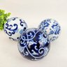 Bola Decorativa Ceramica De Mesa 10cm Azul E Branca Kit 3pç - 3