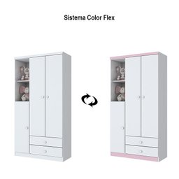 Jogo de Quarto Infantil Bala de Menta com Guarda Roupa e Cômoda Branco Brilho - Móveis Henn - 4