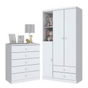 Ver imagem 1 de Jogo de Quarto Infantil Bala de Menta com Guarda Roupa e Cômoda Branco Brilho - Móveis Henn