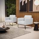 Ver imagem 2 de Kit 2 Poltronas Base X Industrial Preto Marisa Linho Cinza A05 D03 - D'Rossi