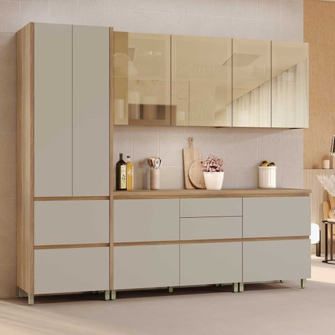 Cozinha 5 Peças Nesher Rainha 4 Portas Vidro 100% MDF
