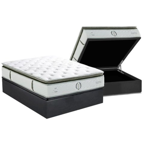 Conjunto Box Baú Casal: Colchão Molas Ensacadas Imperatore Gold Pillow Top + Base Crc Suede Gray