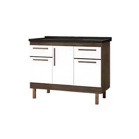 Gabinete de Cozinha Avelato 3 Portas Armário de Pia 114cm:Avelato/Branco