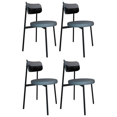 Cadeira de Jantar Estofada Kit 4 Nyka M25 Linho Cinza/preto - Mpozenato