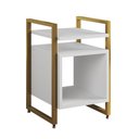 Ver imagem 2 de Mesa de Cabeceira Industrial Marrocos Ferro Dourado e Tampo Branco