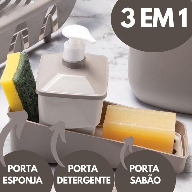 Conjunto Dispenser Porta Detergente Esponja e Porta Sabão - 3