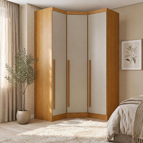 Guarda-Roupa Modulado de Canto Oblíquo 3 Portas 100% MDF Cairo
