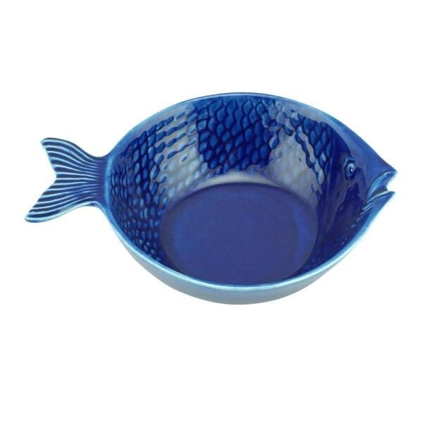 Conjunto 4 Bowls Cerâmica Peixe Ocean Azul 20x14cm