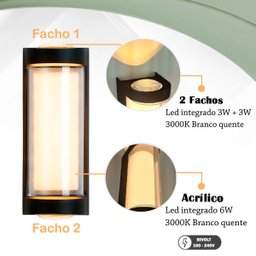 Arandela Externa Facho Led Duplo em Alumínio Fachada Bet80 - 3