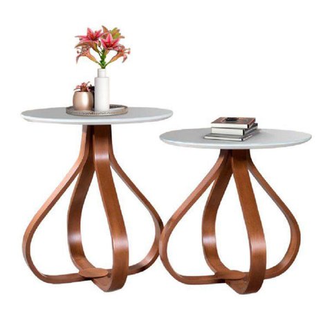 Kit 2 Mesa de Centro Cebola Laqueada Branca - 60 cm