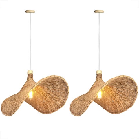 2 Pendente Fibra Natural Rattan Artesanal Mesa Nat80